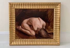 Framed Female Nude Portrait Oil Painting of a Long Haired Naked Woman Kneeling With Her Chest on Her Knees and Her Head Down - Etsy