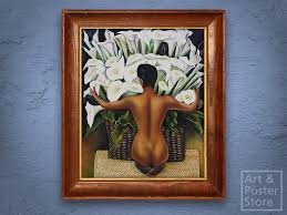 Second Life Marketplace - NUDE WITH CALA LILLIES Diego Rivera 20th Century Classic Painting | Varnished Wood Frame