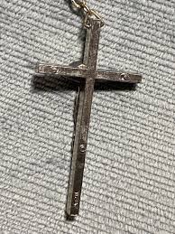 Vintage Italian Silver crucifix rosary with ebony colored beads 21”,extra strong