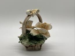 VTG Capodimonte Nuova Ribbon Basket Yellow Roses Small Made ...