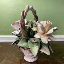 Vtg Capodimonte Style Large Porcelain Flower Basket Flowers ...