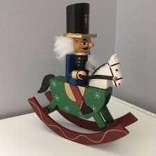 Wooden Nutcracker Blue Coat Soldier on Red and Green Rocking ...