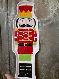 Christmas Ceramic Toy Soldier Cookie Candy Tray Server Sleigh Bell Bistro Scarce | eBay
