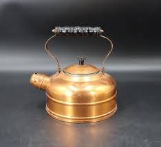 Vintage Copper Teapot: Black Carved Handle, Whistle Spout ...