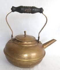Antique S&C Trademark Brass Small Teapot with Wooden ...