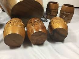 Teak Wood Gallon Beverage Jug With Spigot With 9 Glasses ...