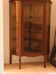 Antique Curved Glass CURIO CABINET with 4 Shelves & Key ...
