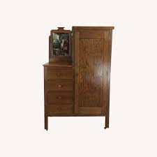 Antique Oak Side by Side Armoire with Mirror - AptDeco