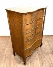 Sold at Auction: Antique Tiger Oak Serpentine Dresser / Commode