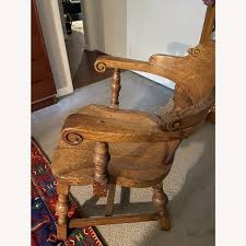 Antique Light Brown Wood Armchair - AptDeco