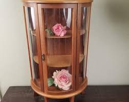 Vintage Table Top or Wall Hanger Mini Wood Curio Cabinet Curved Glass 23” Tall - Etsy
