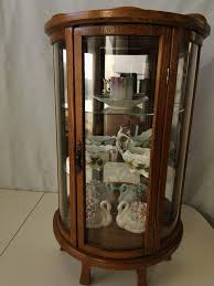 Vintage Wood Curio Cabinet With Curved Glass Door & Figurines - Etsy Canada