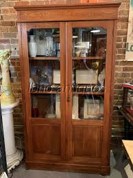1940s EUROPEAN SOLID OAK TWO GLASS DOOR BOOKSHELF /CABINET/ LP STORAGE. 80" H | eBay