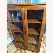Ethan Allen Maple Wood Curio with Glass Doors - AptDeco