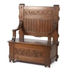 Sold at Auction: ANTIQUE OAK HALL BENCH.