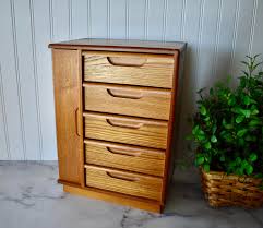 Large Vintage MCM Golden Oak Finish Jewelry Box, Five ...