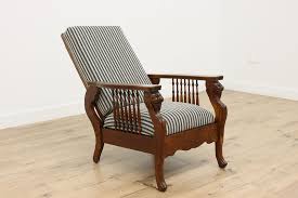 Victorian Antique Oak Recliner Morris Chair Lions New Fabric