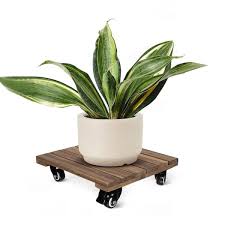 Ecostake 12 in. x 12 in. Square Wood Plant Caddy with Wheels ...