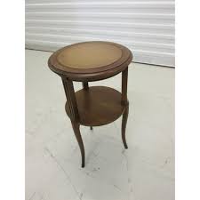 Early 20th Century Walnut With Leather Top Round Drink Table | Chairish