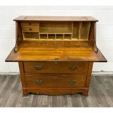 Vintage Drop Front Secretary Writing Desk Bureau by R. Miner Furniture | Chairish