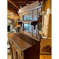 1900s Antique Oak Cupboard With Mirror | Chairish