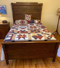 Antique Carved Oak Wood Full Size Bed Headboard, Footboard ...