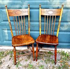 Vintage Solid Oak Dining Chairs - Press Back Spindle Design ...