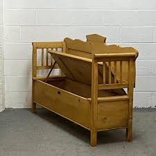 Large Hungarian Antique Pine Box Bench With Lift Up Seat