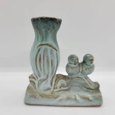 Vintage Bud Vase Two Love Birds Red ware Drip Glaze Teal Color | eBay