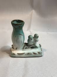 Small Bud Vase w/ Sitting Birds. Green/ Teal in Color | eBay
