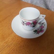 Pink Floral Teacup Cup Saucer Demitasse Coffee Art Gold ...