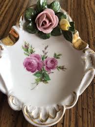 Dresden Ashtray Roses Pink Yellow #1523, Painted And Applied, Gold Edging 4” | eBay Australia