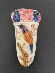 Vintage Art Pottery Wall Pocket Bird Flowers Japan - Etsy