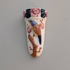 Vintage Japanese Majolica Bird and Flowers Wall Pocket ...