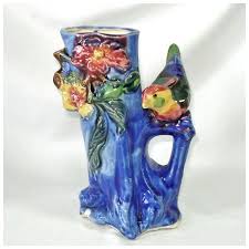 Bird on Flowered Tree Stump Pottery Vase Planter. For Sale ...