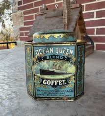 Vintage Ocean Queen Blend Coffee Tin Can Washington Connor Co Boston Chicago NY | eBay