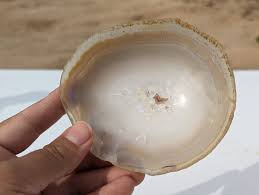4.25" Long Clear Quartz Banded Agate Geode Bowl Carved ...