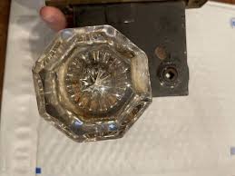 Antique Pair of Cut Glass Crystal Faceted & Brass Early Door ...