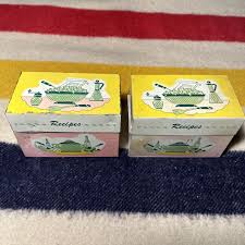 Pair of vintage retro metal recipe boxes w/ recipes | eBay