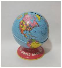 Ohio Art tin litho World Bank globe bank. For Sale at Ruby Lane