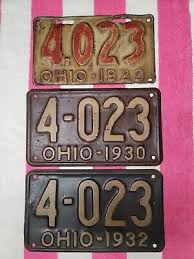Ohio Shorty License Plates, 1923, 1930, 1932. 4 Digit ...