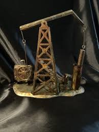 1970s VTG 10” Tin Oil Field Pump Animated Music Box “Deep ...