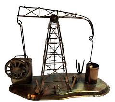 Copper Tin Oil Rig Music Box. Works well. Plays Yellow Rose ...