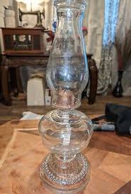 ANTIQUE VINTAGE White Flame GLASS OIL LAMP W/Beaded CHIMNEY & Burner 17” Tall | eBay