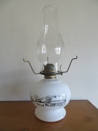 Vintage Currier & Ives Milk Glass Oil Lamp Base with Chimney Glass. | eBay