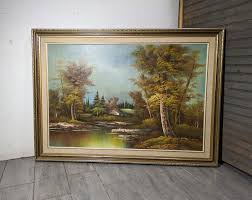 Vintage Framed Original Oil on Canvas Painting (Landscape Woods Barn Trees) | eBay