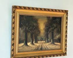 Antique Moody Signed Oil Painting, Dark Forest Painting With Trees and Horse Carriage, Landscape With Wooden Ornate Frame - Etsy