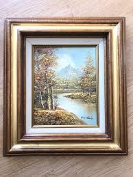 Vtg Autumn Landscape Mountain Through the Trees Oil on Canvas signed Dave Baxter | eBay