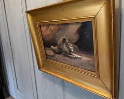 Antique Oil Painting Portrait Study of a Lion Signed J ...