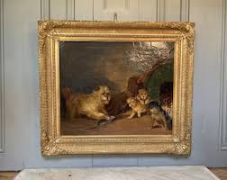 Victorian Oil Painting: Terrier Dog and Pups Catching Rat - Etsy
